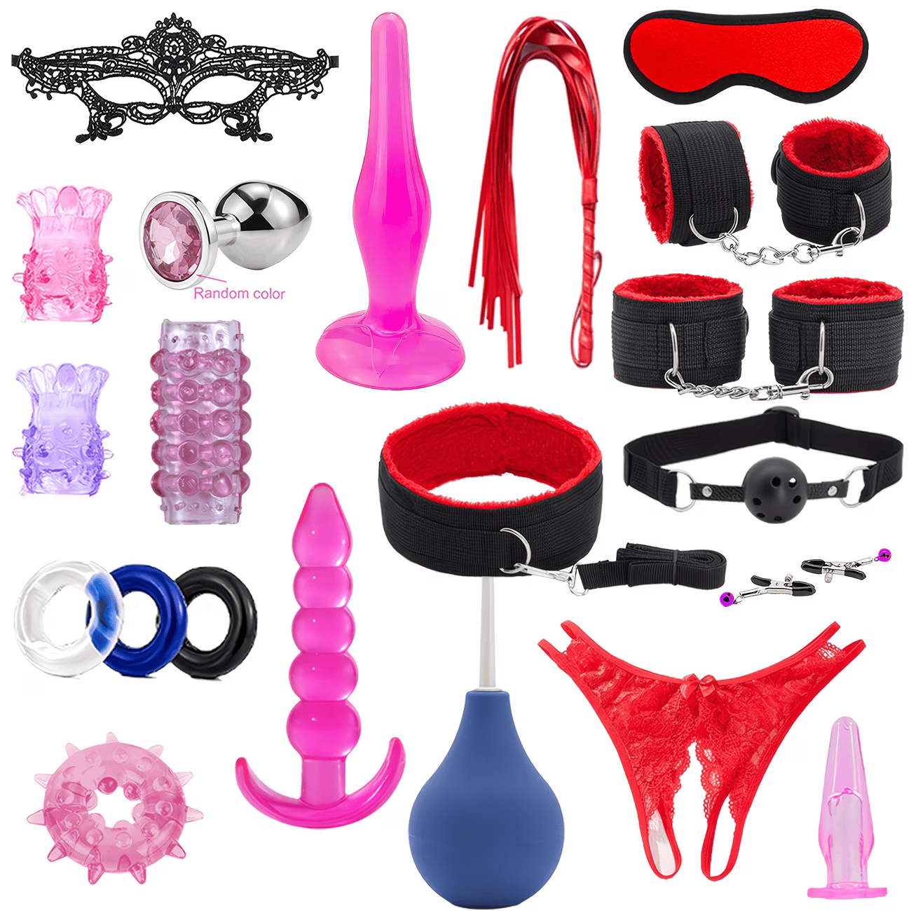21 Piece BDSM Bondage and Anal Pleaure set Red