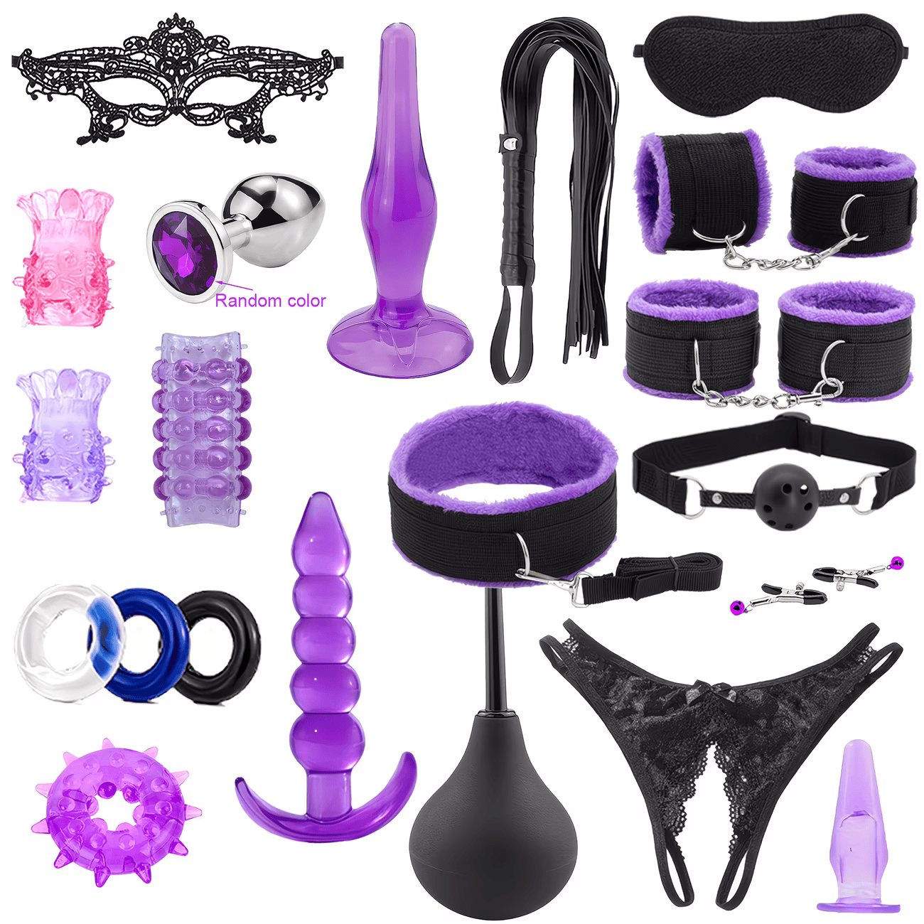 21 Piece BDSM Bondage and Anal Pleaure set Purple