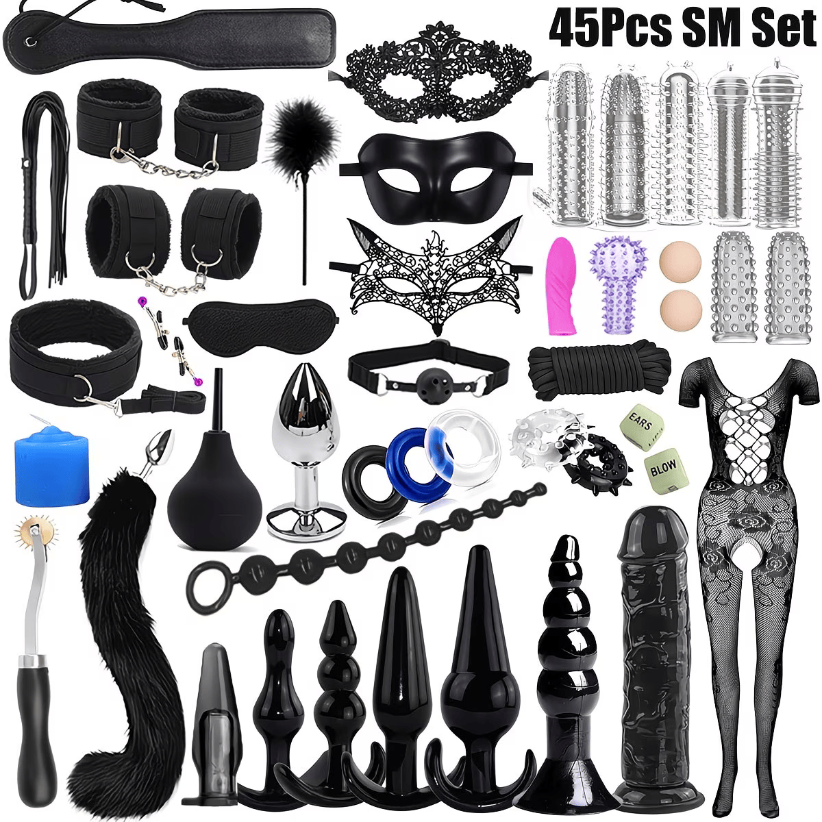 45 Piece BDSM Bondage Gear SM Kits Black