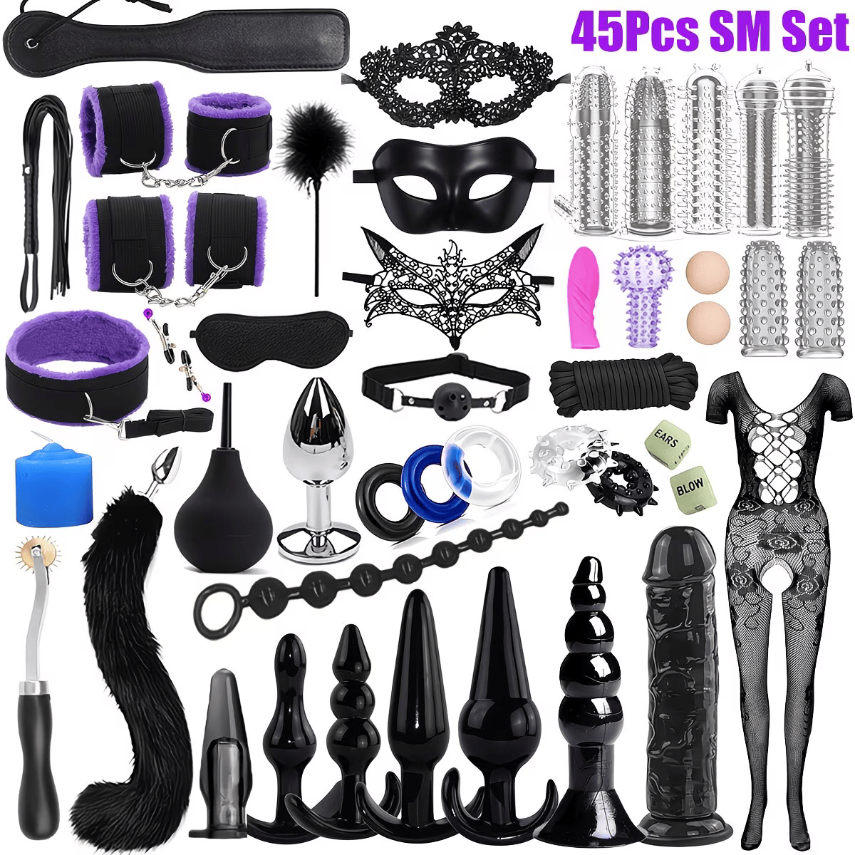 45 Piece BDSM Bondage Gear SM Kits Purple