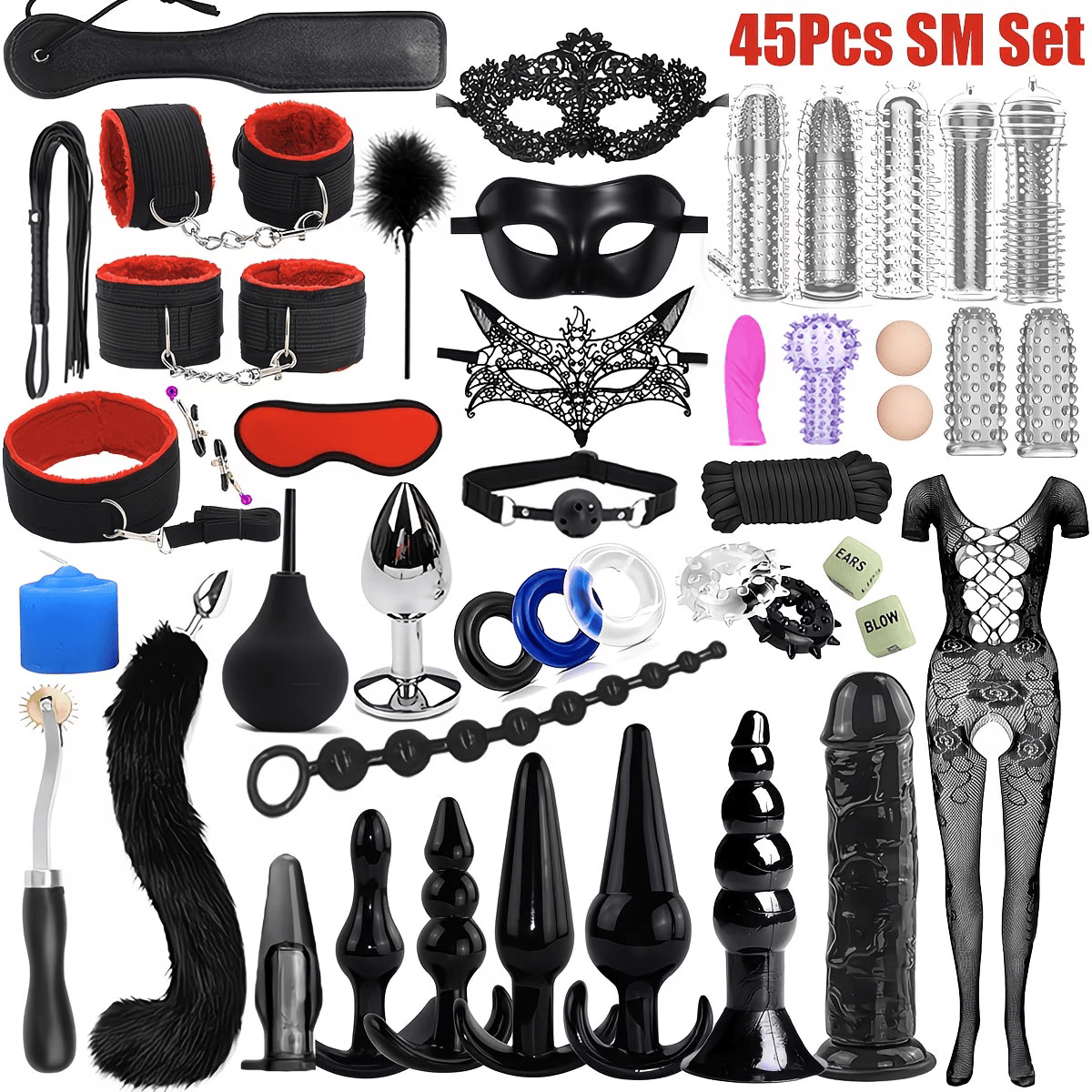 45 Piece BDSM Bondage Gear SM Kits Red
