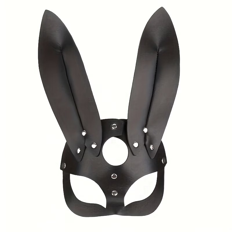 Studded Black Leather Bunny Masquerade Mask