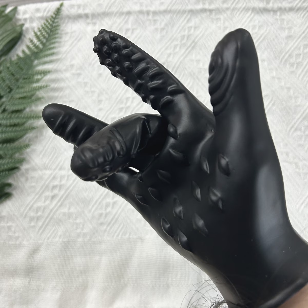 Black Textured Pleasure Gloves – Finger Vibrator Sleeve for Couples