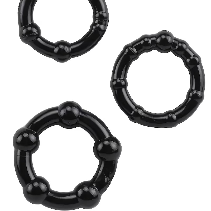 Black Silicone Beaded Cock Rings for Men (Set of 3)