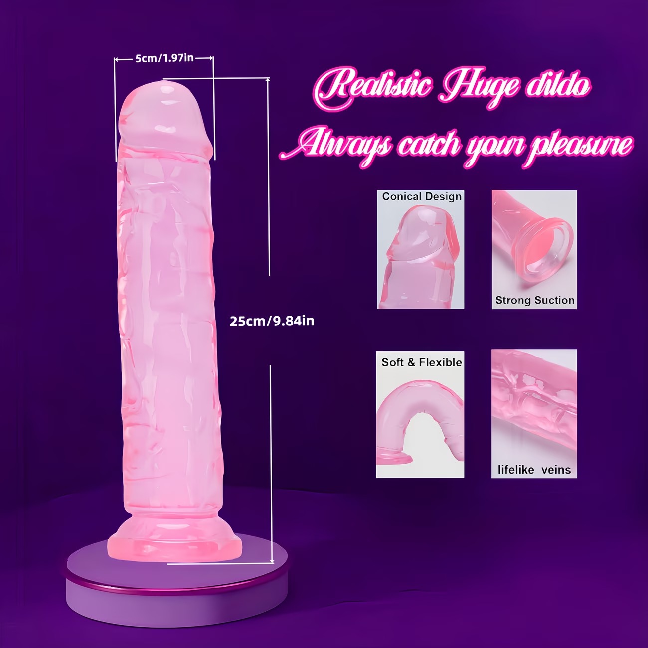 Realistic Huge Pink Suction Cup Dildo – 25cm Veined Pleasure Toy