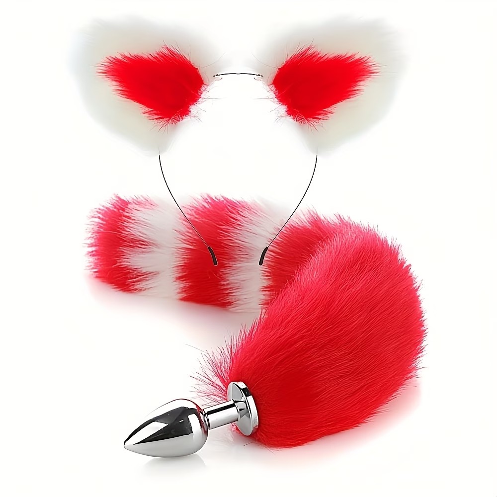 Red & White Fox Tail Anal Plug with Matching Ears Headband