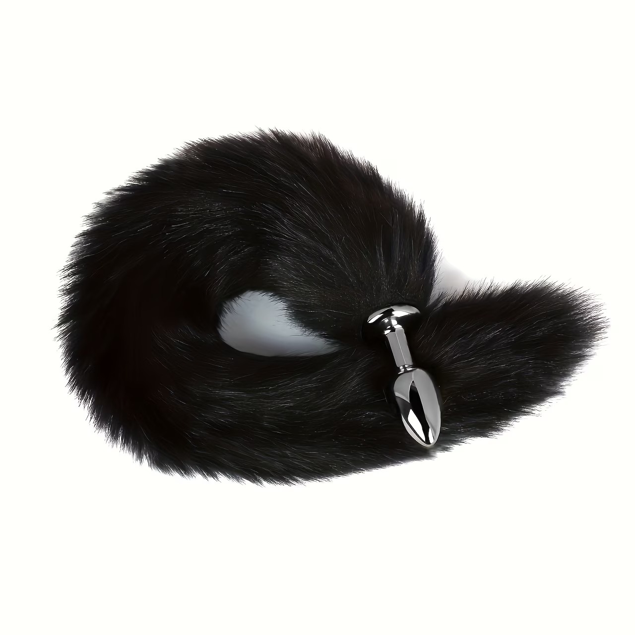 Black Fluffy Fox Tail Anal Plug – Stainless Steel Base